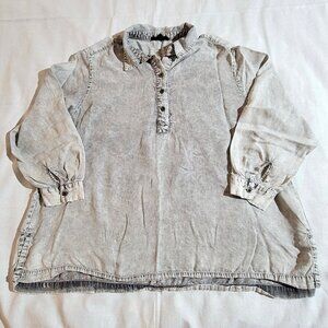 Jane + Delancey Women's Large Gray Acid Wash Lyocell Henley Tunic 90s Style